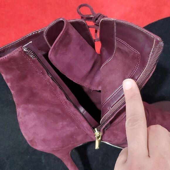 Sam Edelman Asher Lace Up Peep Toe Heeled Ankle Boots in Burgundy Size 7 - Picture 10 of 14